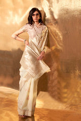 Kelly Linen Off-White Woven Saree