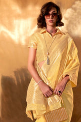 Kelly Linen Yellow Woven Saree