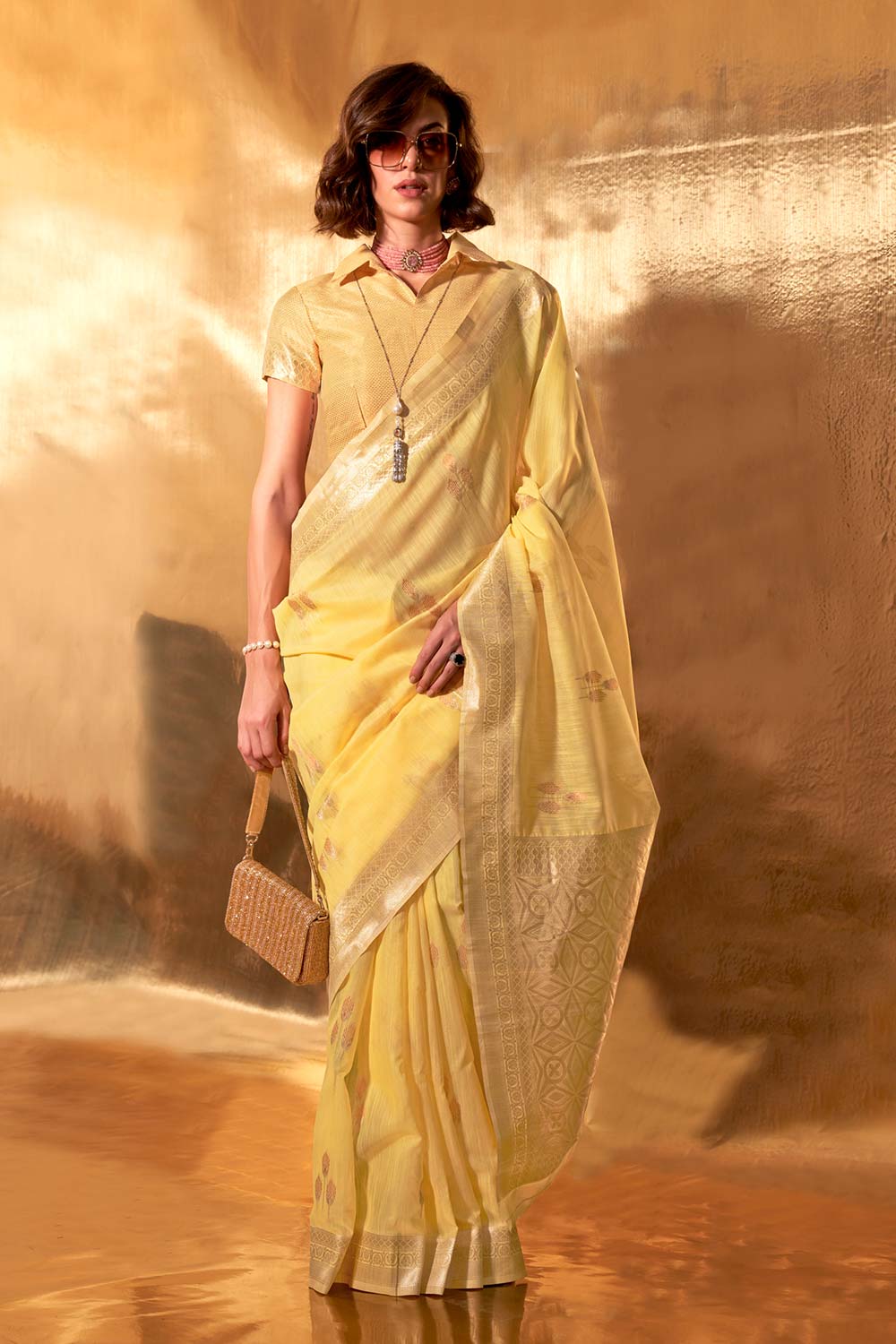 Kelly Linen Yellow Woven Saree