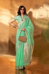 Kelly Linen Green Woven Saree