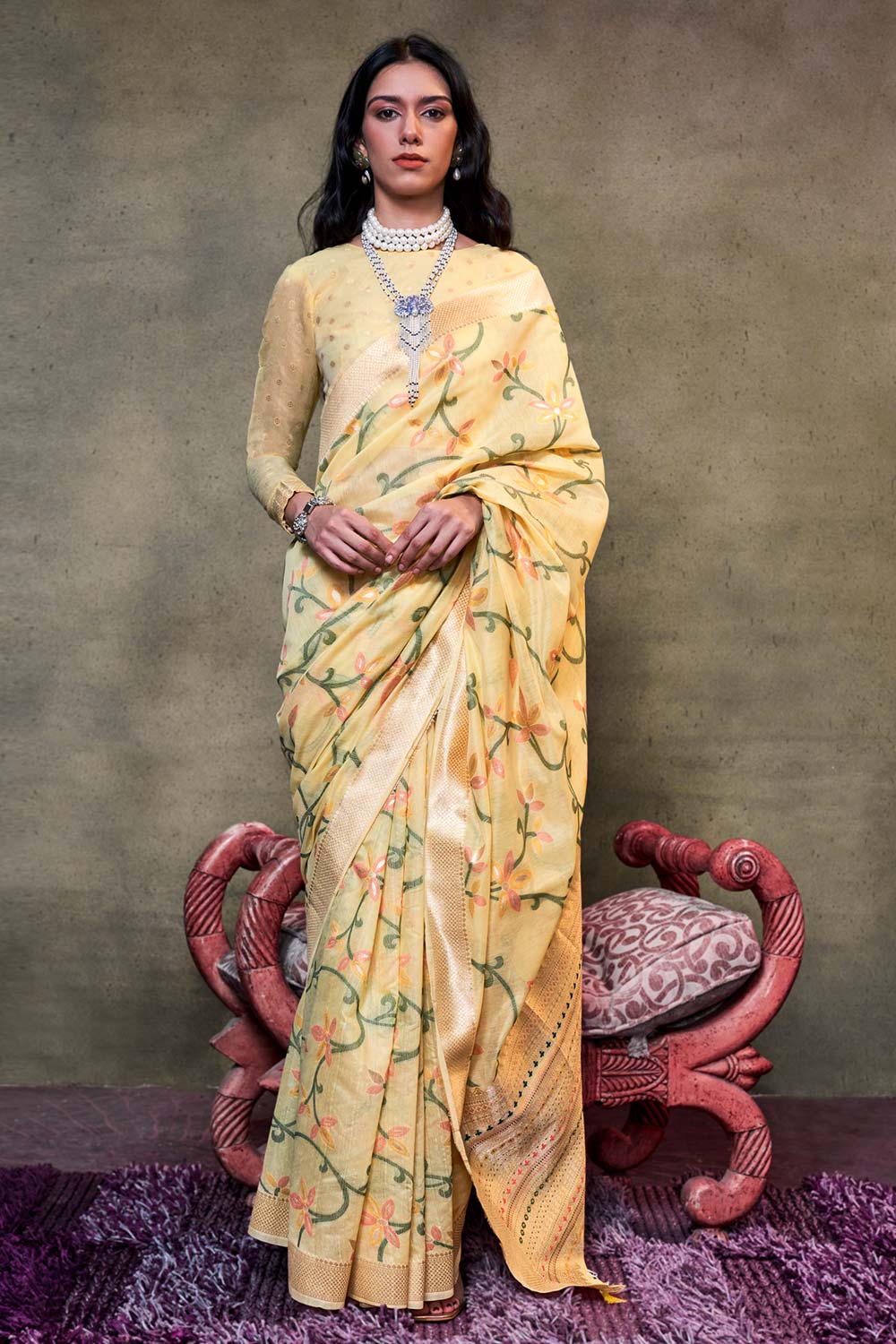 Kamdani Yellow Jamdani Woven Handloom Saree