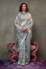 Kamdani Grey Jamdani Woven Handloom Saree