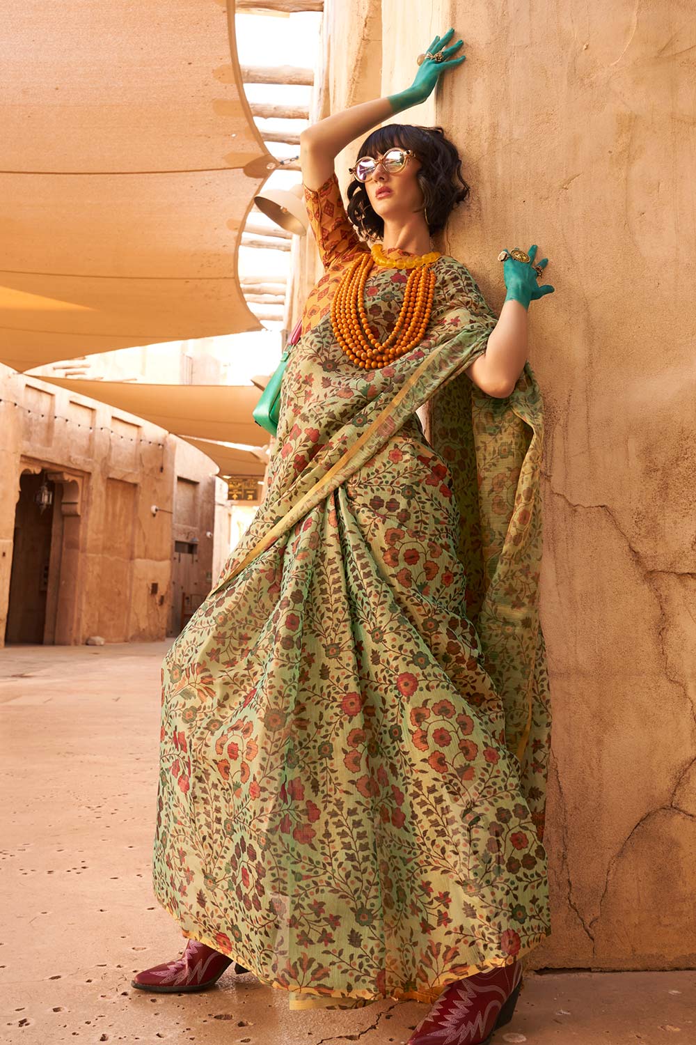 Komet Green Tissue Woven Saree