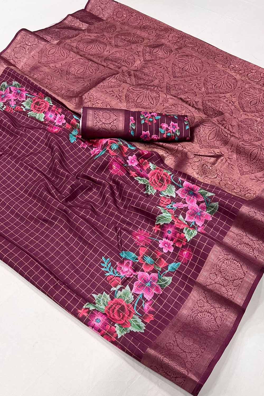 Maroon Georgette Printed Saree