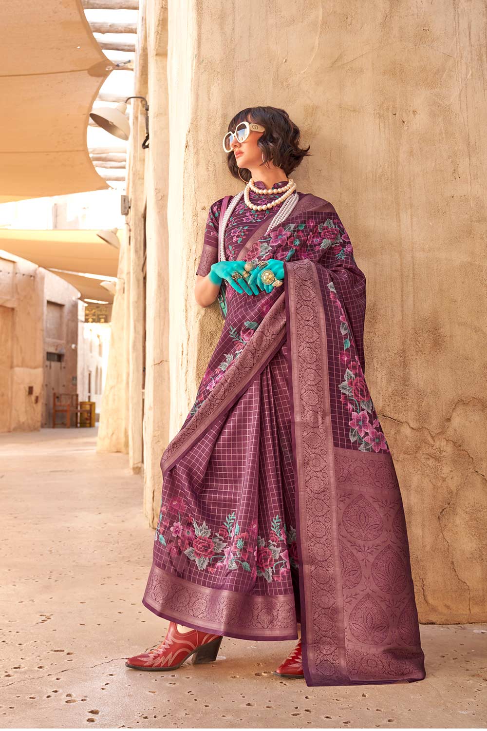 Maroon Georgette Printed Saree