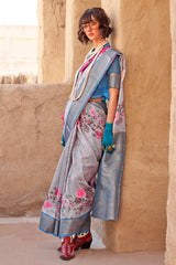 Grey Georgette Printed Saree