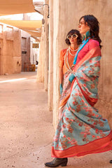 Sky Blue Georgette Printed Saree