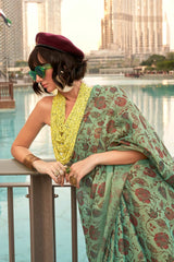 Keeyah Teal Tissue Printed Saree