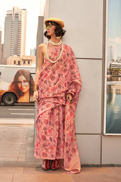 Keeyah Pink Tissue Printed Saree