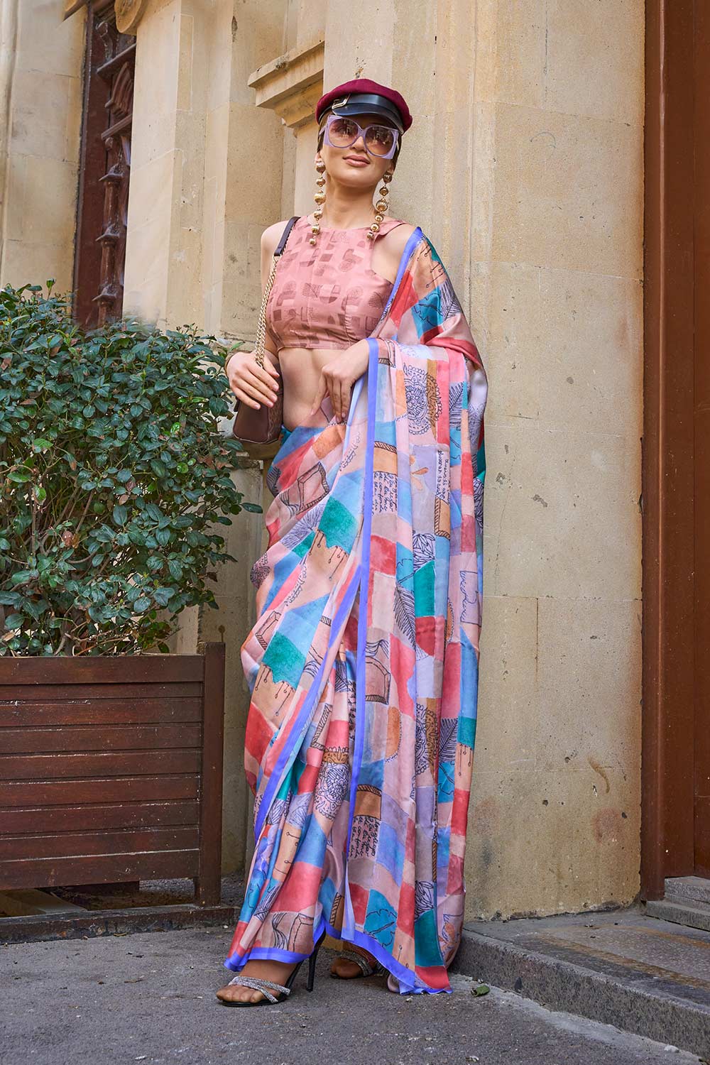 Kolumbus Multi-Color Satin Printed Saree