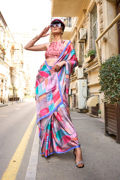 Kolumbus Multi-Color Satin Printed Saree