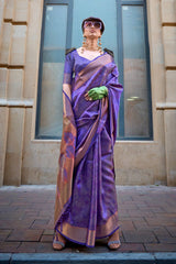 Kalki Purple Organza Woven Handloom Saree