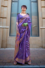 Kalki Purple Organza Woven Handloom Saree