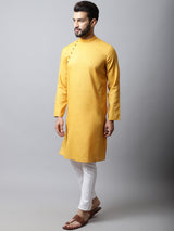 Men's Light Yellow Solid Full Sleeve Kurta Top