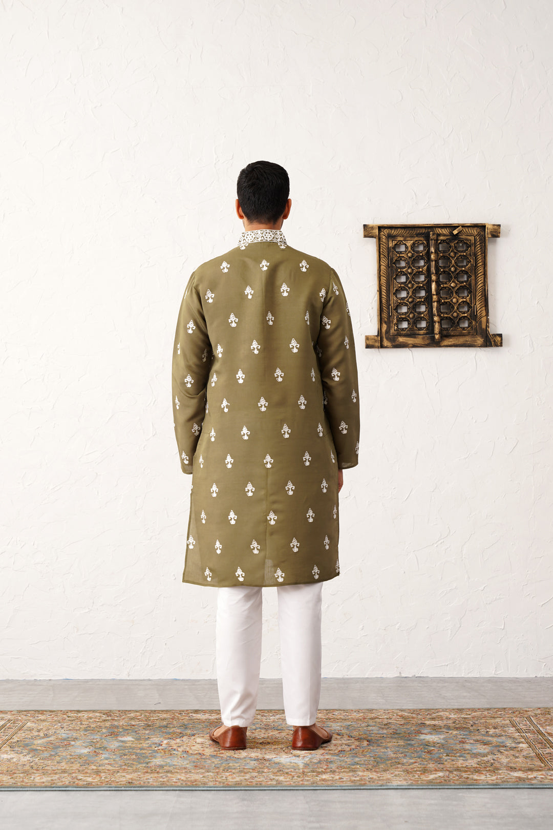 Olive Silk Embroidered Kurta Pajama Set