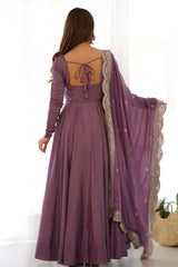 Mauve Chanderi Solid Anarkali Suit Set