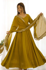 Roman Silk Chanderi Fabric Fully Flair Gown With Dupatta And Pant