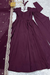 Red Solid Woven Chanderi Gown