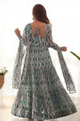 Blue Printed Woven Georgette Gown