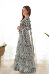 Blue Printed Woven Georgette Gown