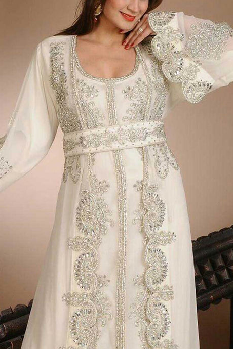 Georgette Embellished Kaftan Gown In Cream