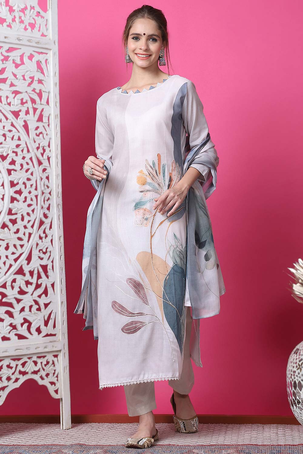 Beige Cotton Digital Printed Salwar Suit