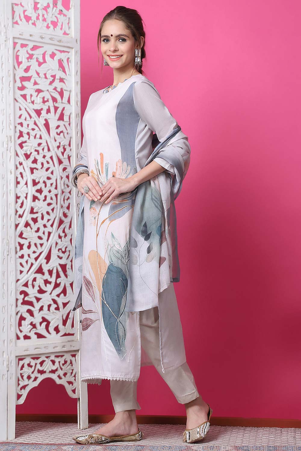 Beige Cotton Digital Printed Salwar Suit