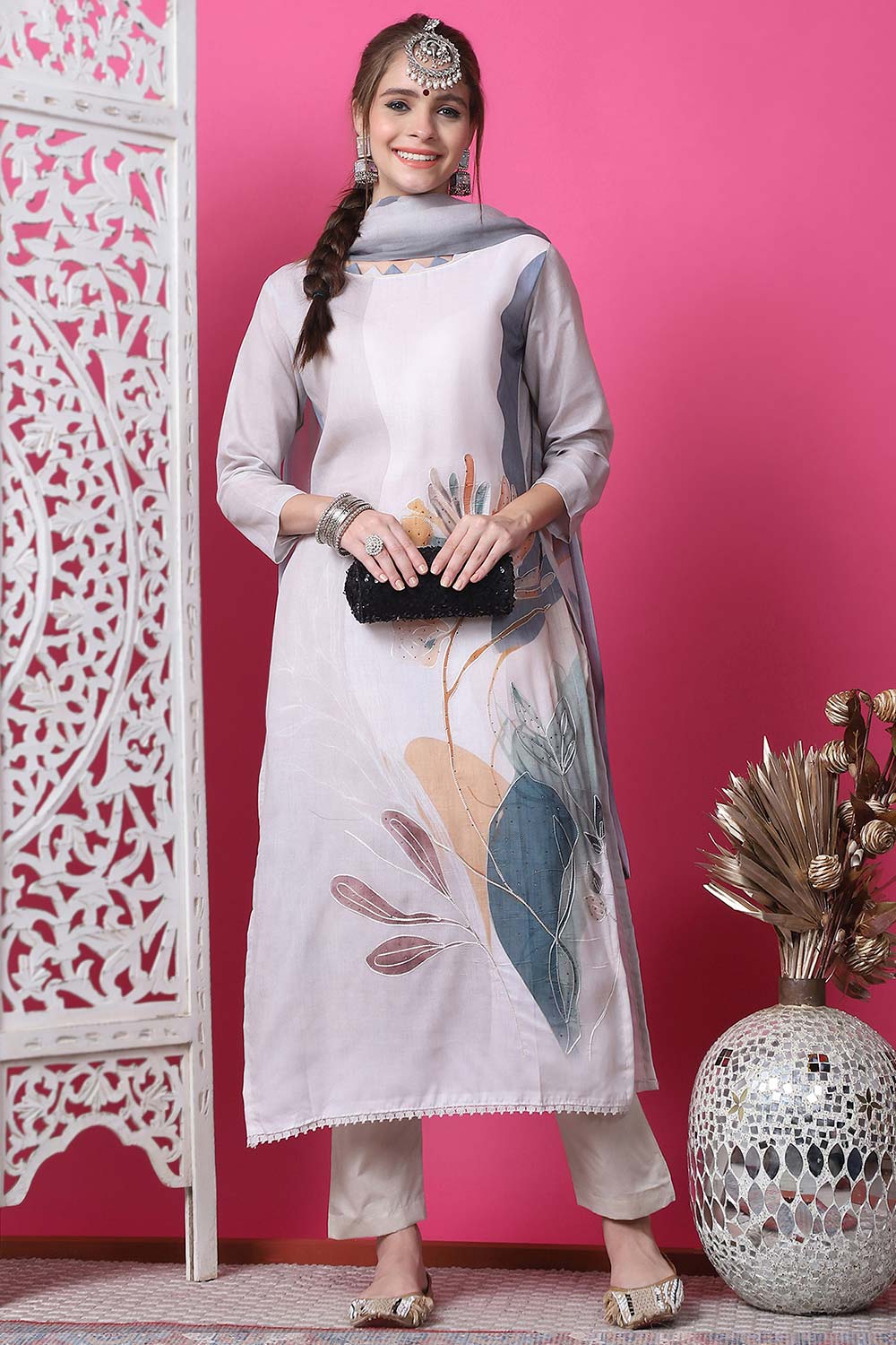 Beige Cotton Digital Printed Salwar Suit