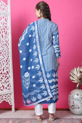 Indigo Blue Cotton Digital Printed Salwar Suit