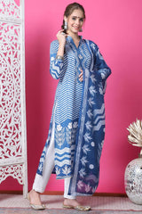 Indigo Blue Cotton Digital Printed Salwar Suit