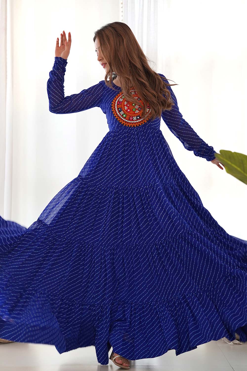 Blue Georgette Embroidered Full Sleeves Anarkali Gown