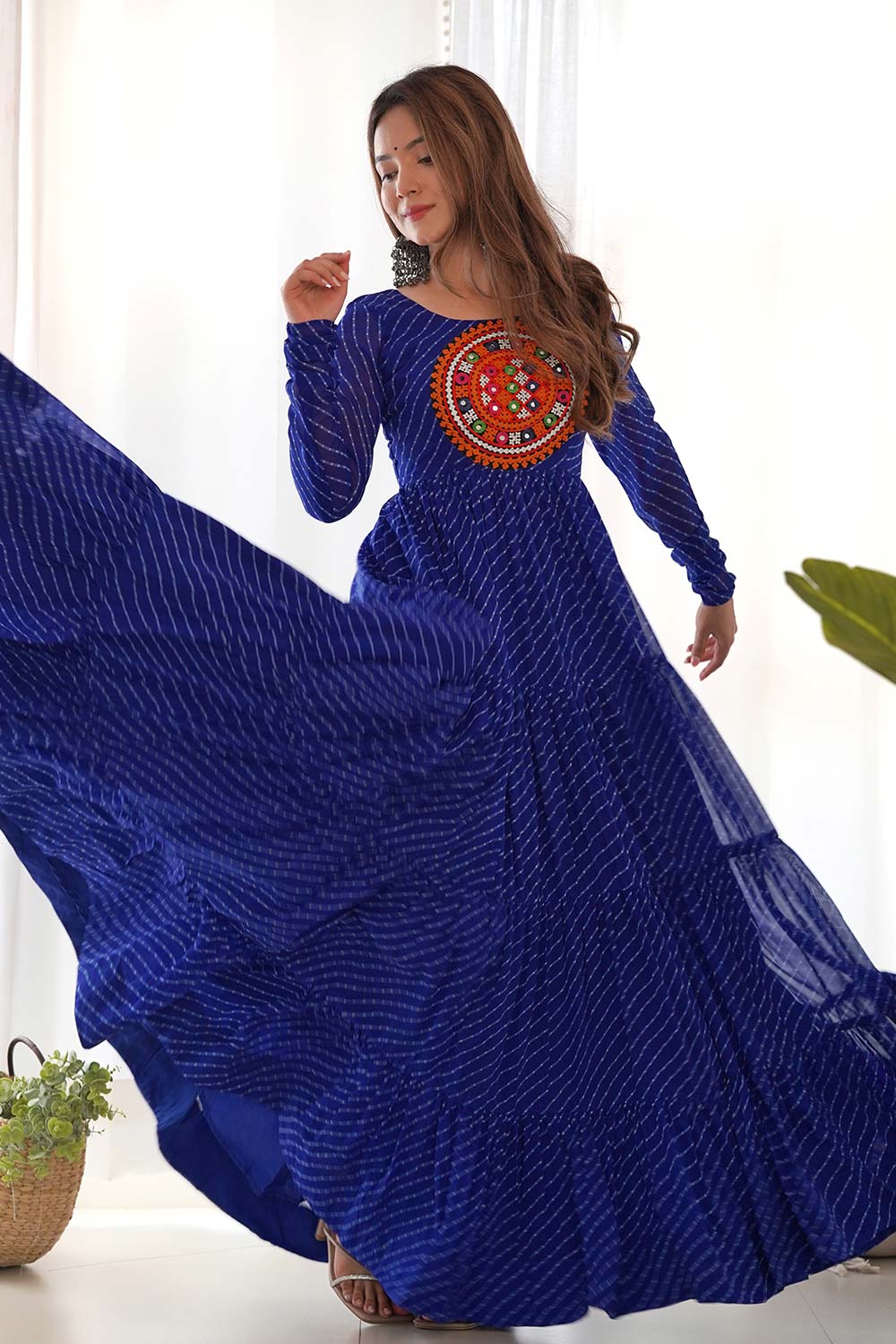 Blue Georgette Embroidered Full Sleeves Anarkali Gown