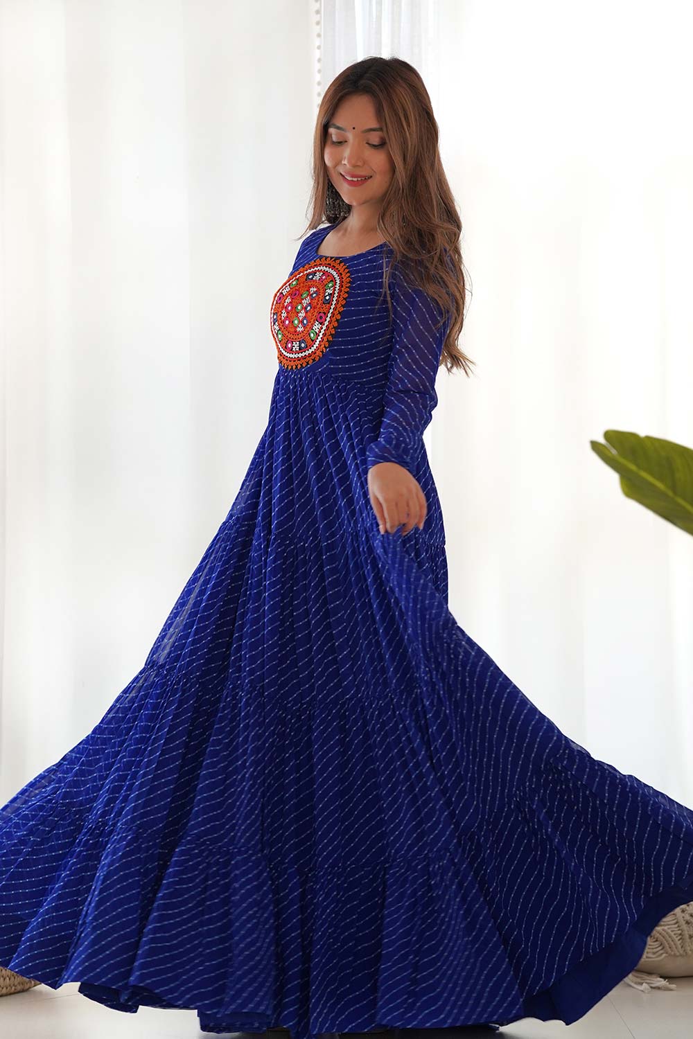 Blue Georgette Embroidered Full Sleeves Anarkali Gown