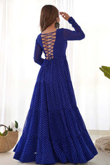 Blue Georgette Embroidered Full Sleeves Anarkali Gown