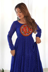 Blue Georgette Embroidered Full Sleeves Anarkali Gown