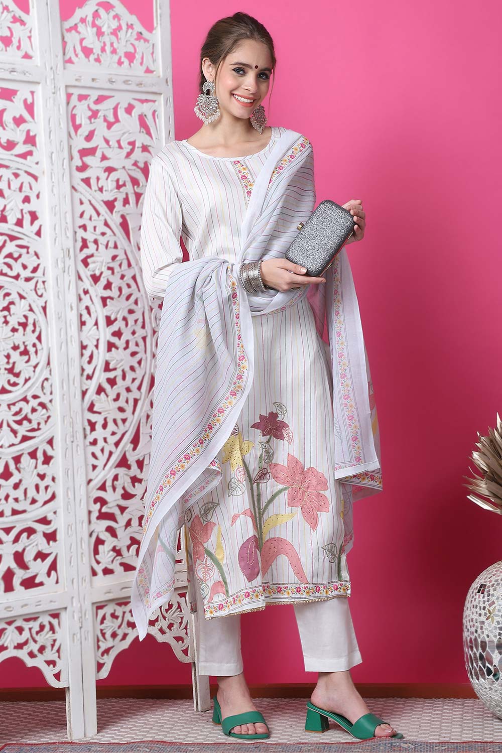 Off White Cotton Digital Printed Salwar Suit