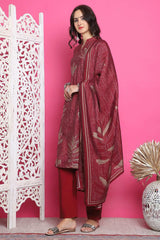 Maroon Muslin Digital Printed Salwar Suit