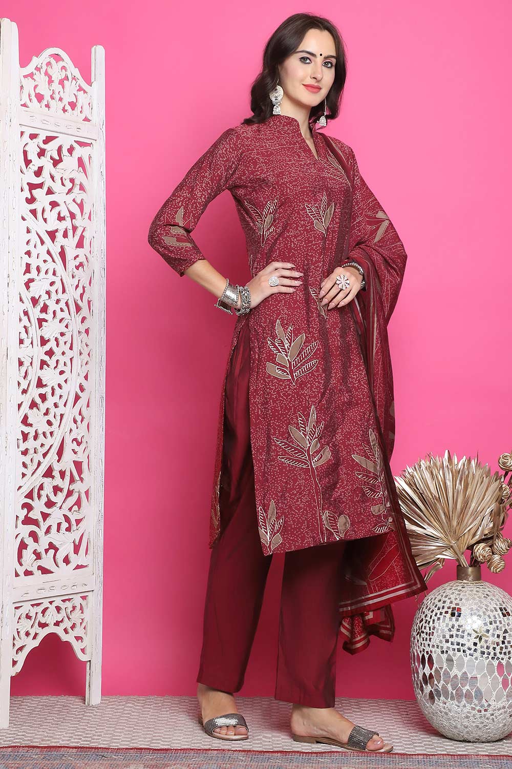 Maroon Muslin Digital Printed Salwar Suit