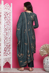 Green Muslin Digital Printed Salwar Suit