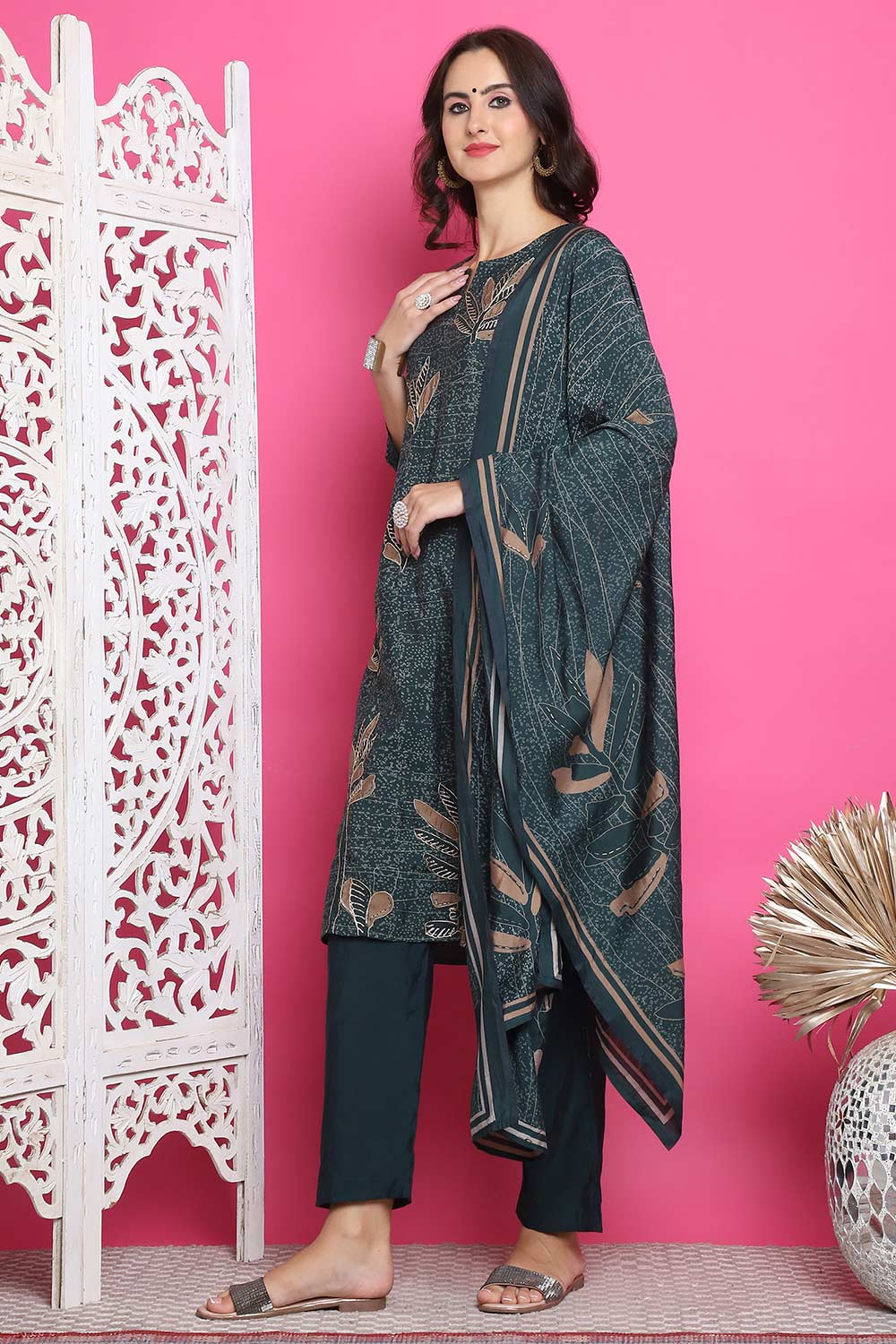 Green Muslin Digital Printed Salwar Suit