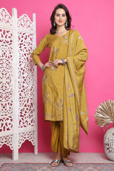 Mustard Muslin Digital Printed Salwar Suit