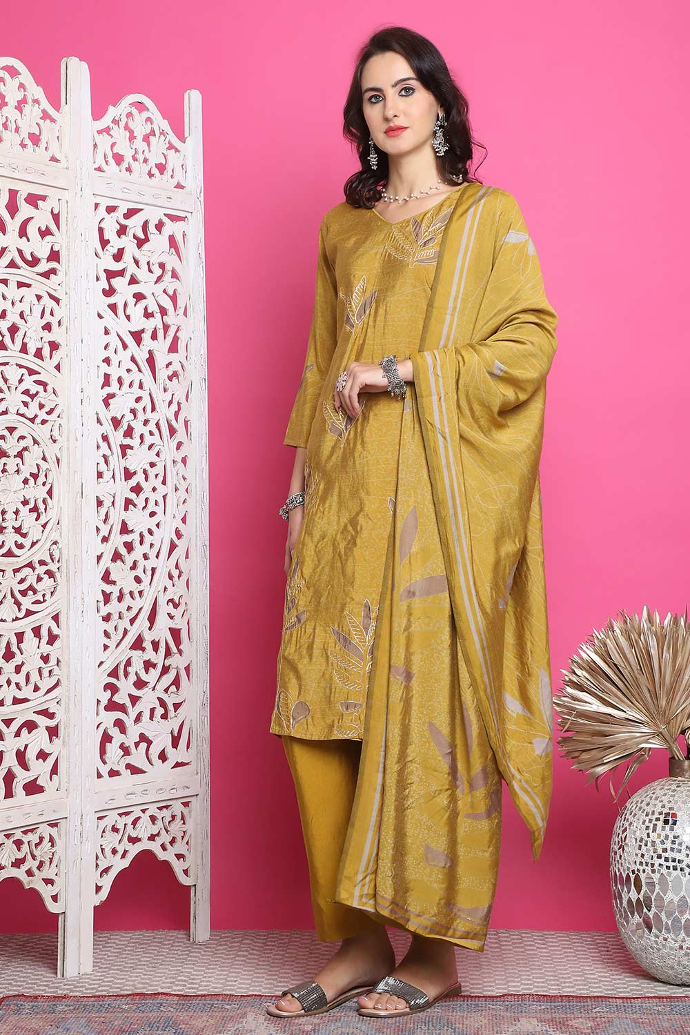 Mustard Muslin Digital Printed Salwar Suit