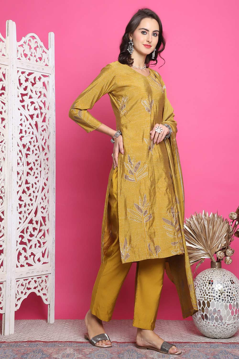 Mustard Muslin Digital Printed Salwar Suit