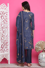 Navy Blue Muslin Digital Printed Salwar Suit