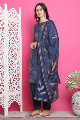 Navy Blue Muslin Digital Printed Salwar Suit