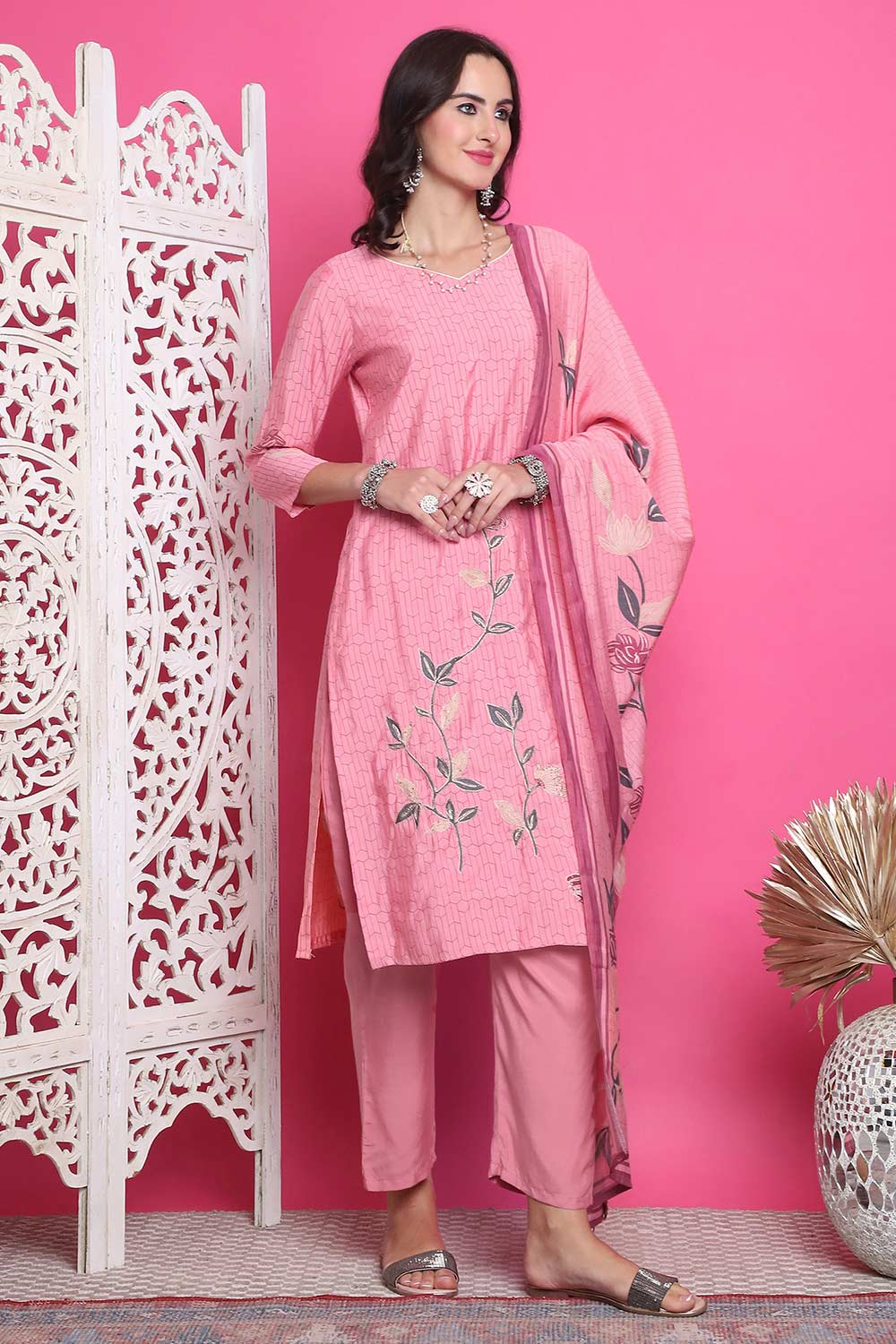 Pink Muslin Digital Printed Salwar Suit