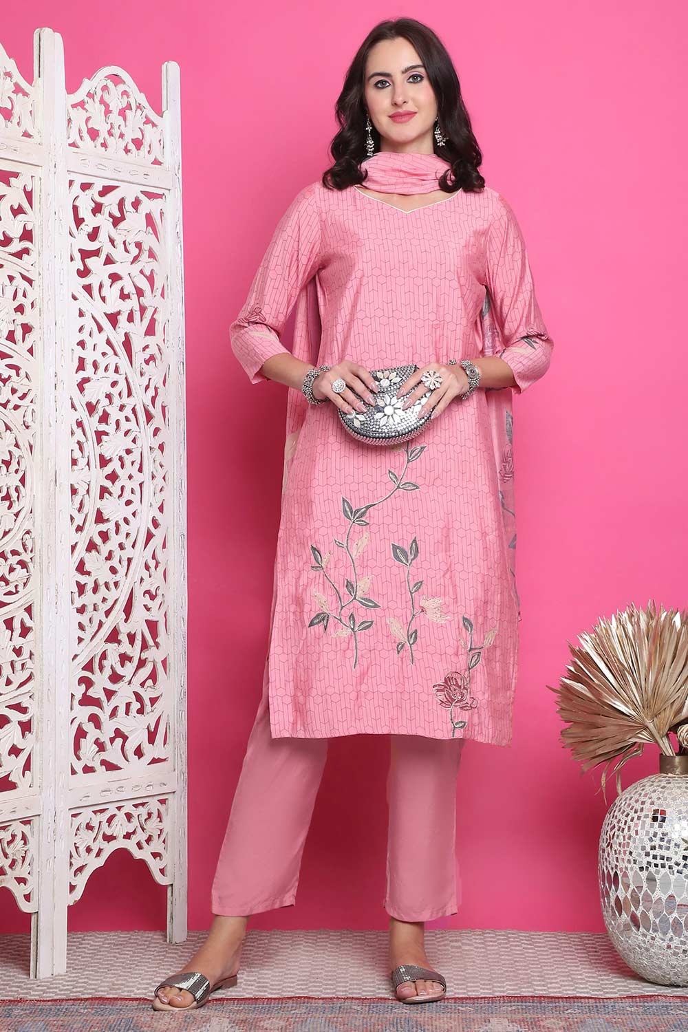 Pink Muslin Digital Printed Salwar Suit