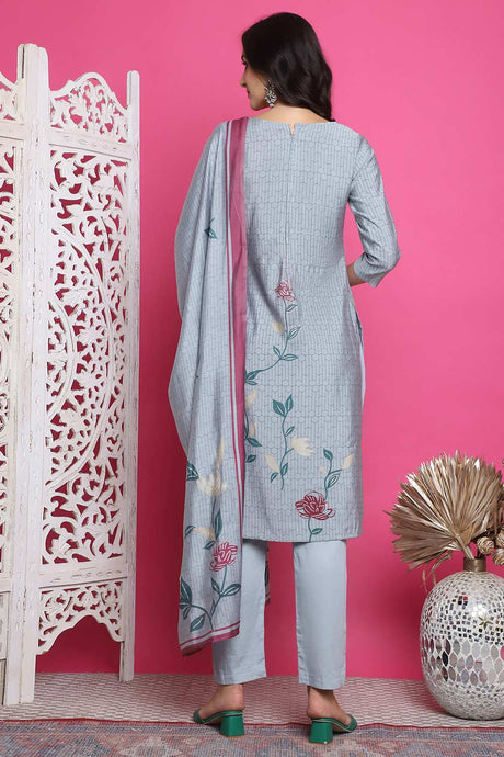 Grey Muslin Digital Printed Salwar Suit