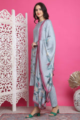 Grey Muslin Digital Printed Salwar Suit