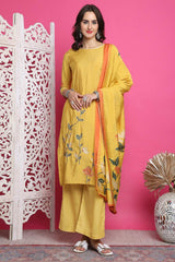 Yellow Muslin Digital Printed Salwar Suit